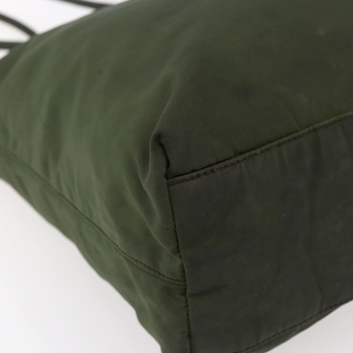 PRADA Tote Bag Nylon Khaki Silver Auth bs30154