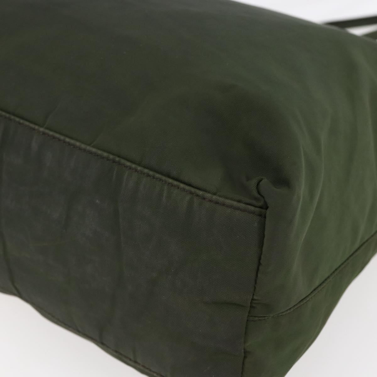 PRADA Tote Bag Nylon Khaki Silver Auth bs30154