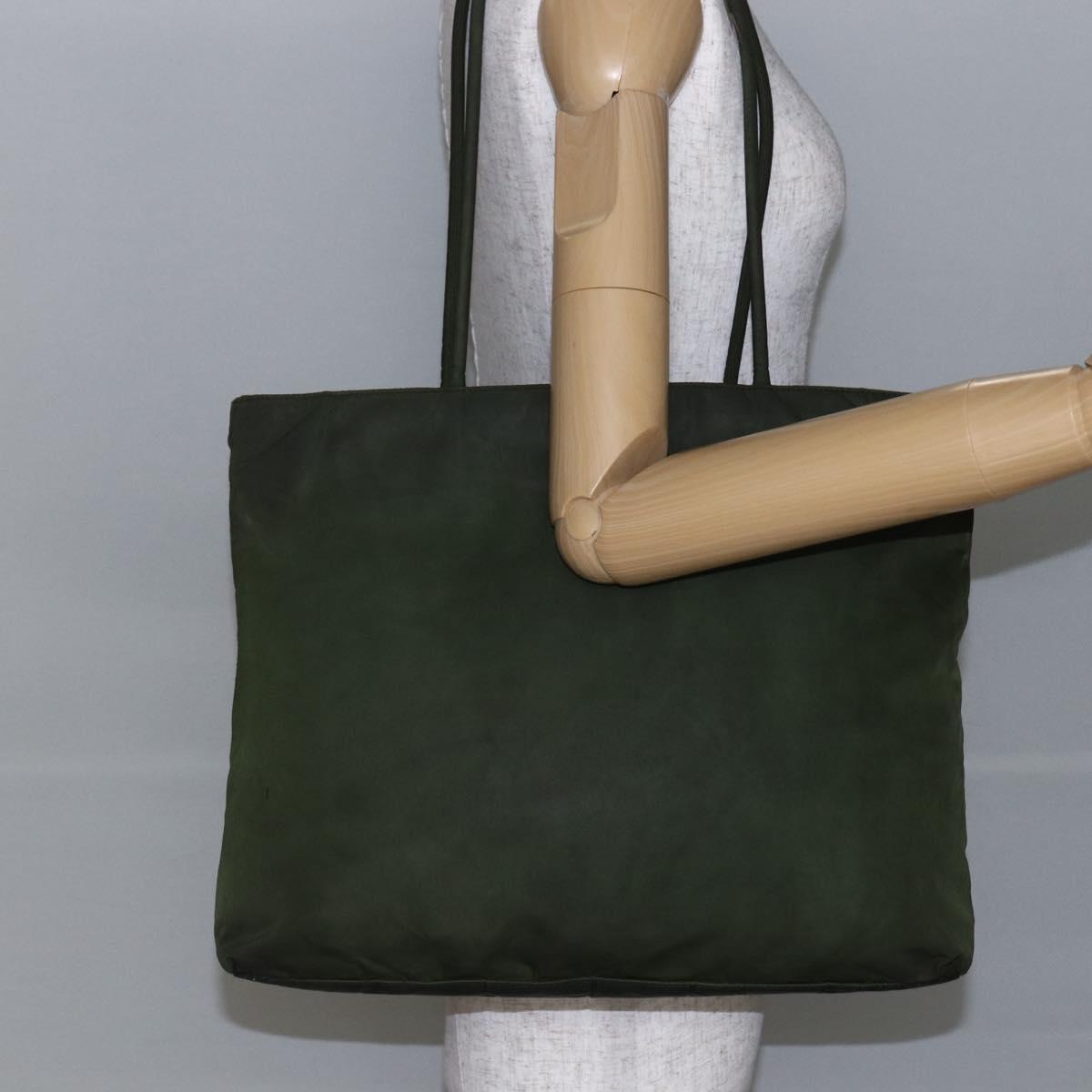 PRADA Tote Bag Nylon Khaki Silver Auth bs30154
