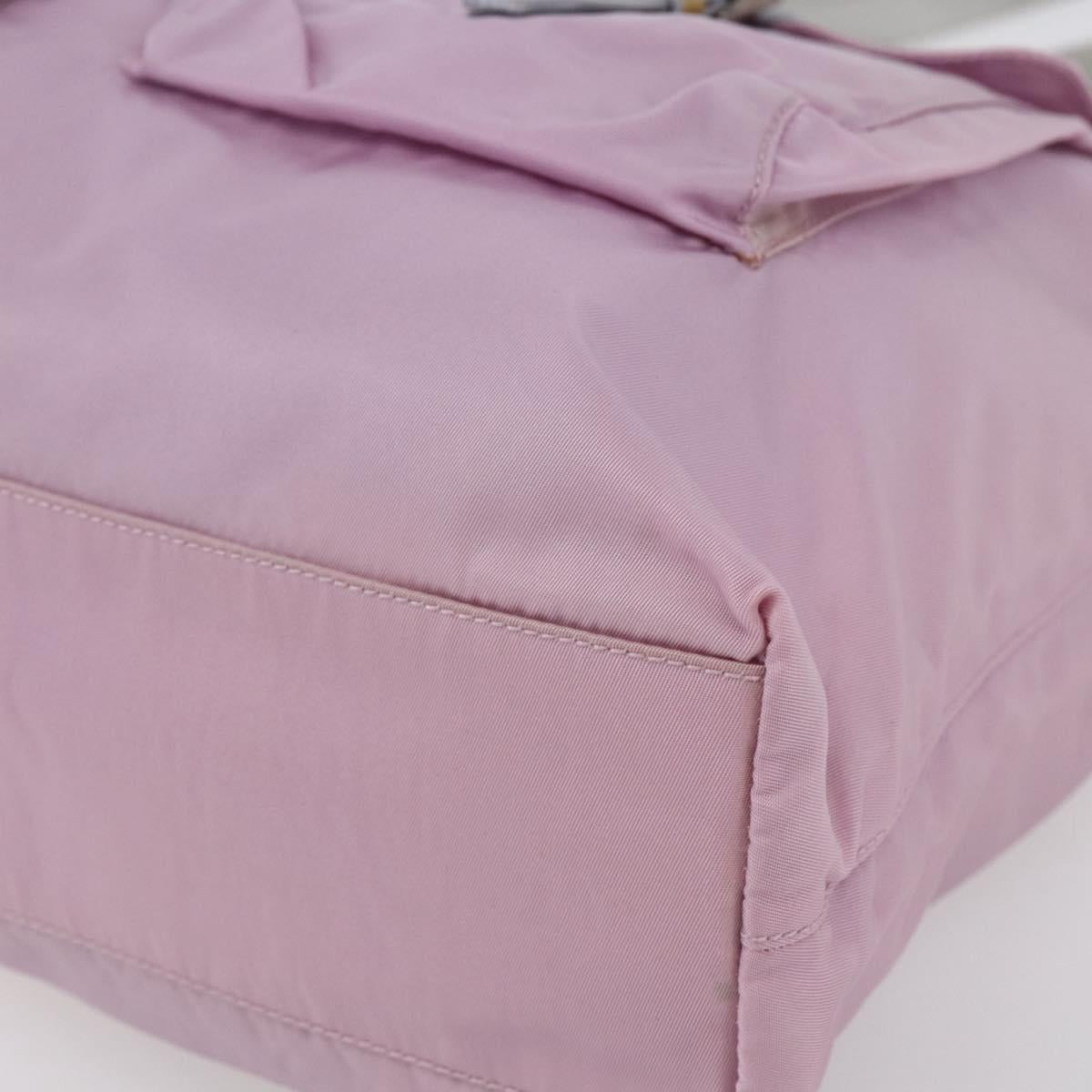 PRADA Tote Bag Nylon Pink Silver Auth bs30156