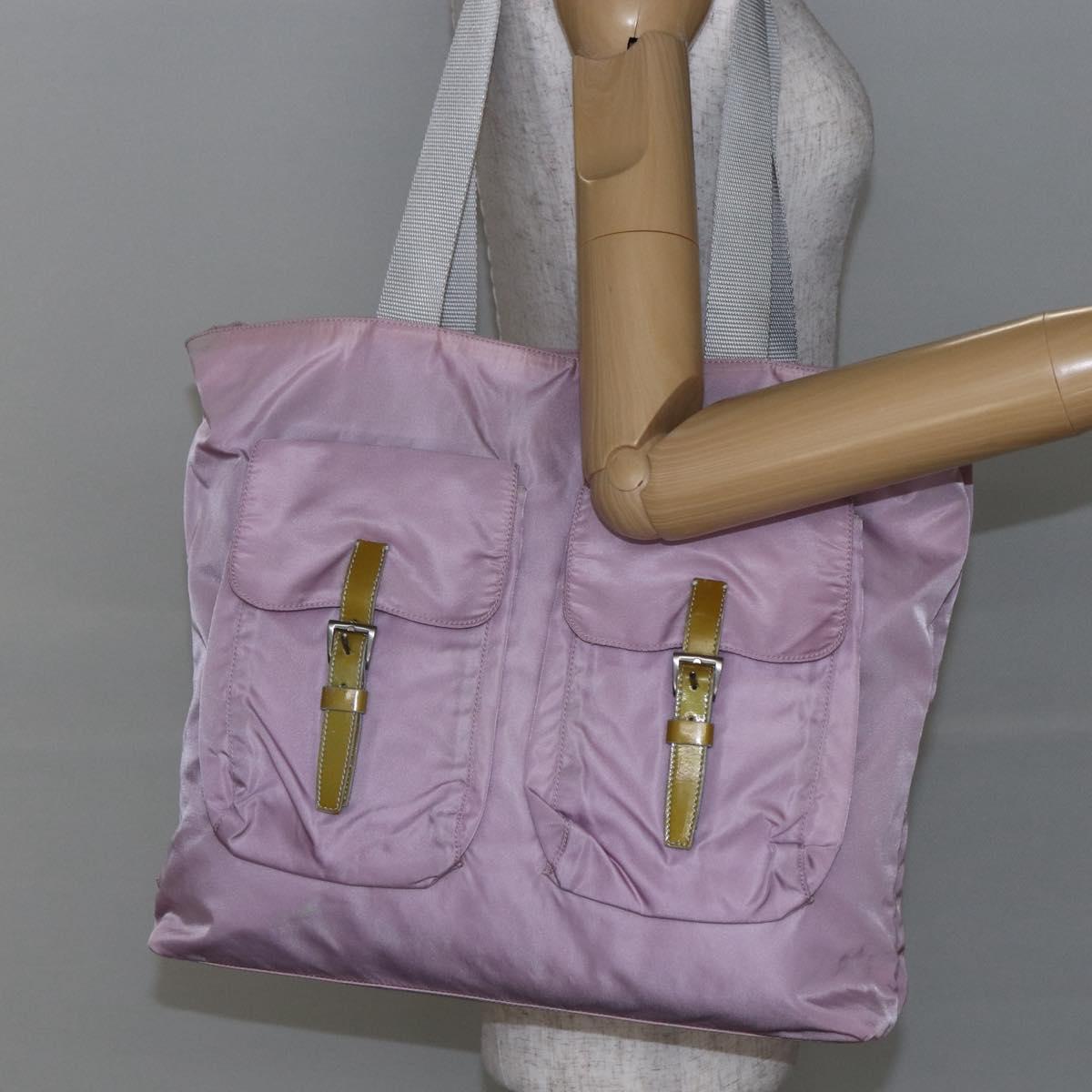 PRADA Tote Bag Nylon Pink Silver Auth bs30156