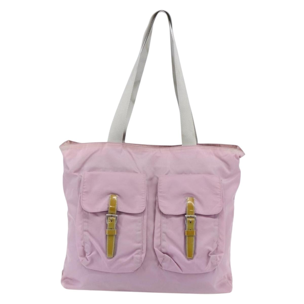 PRADA Tote Bag Nylon Pink Silver Auth bs30156