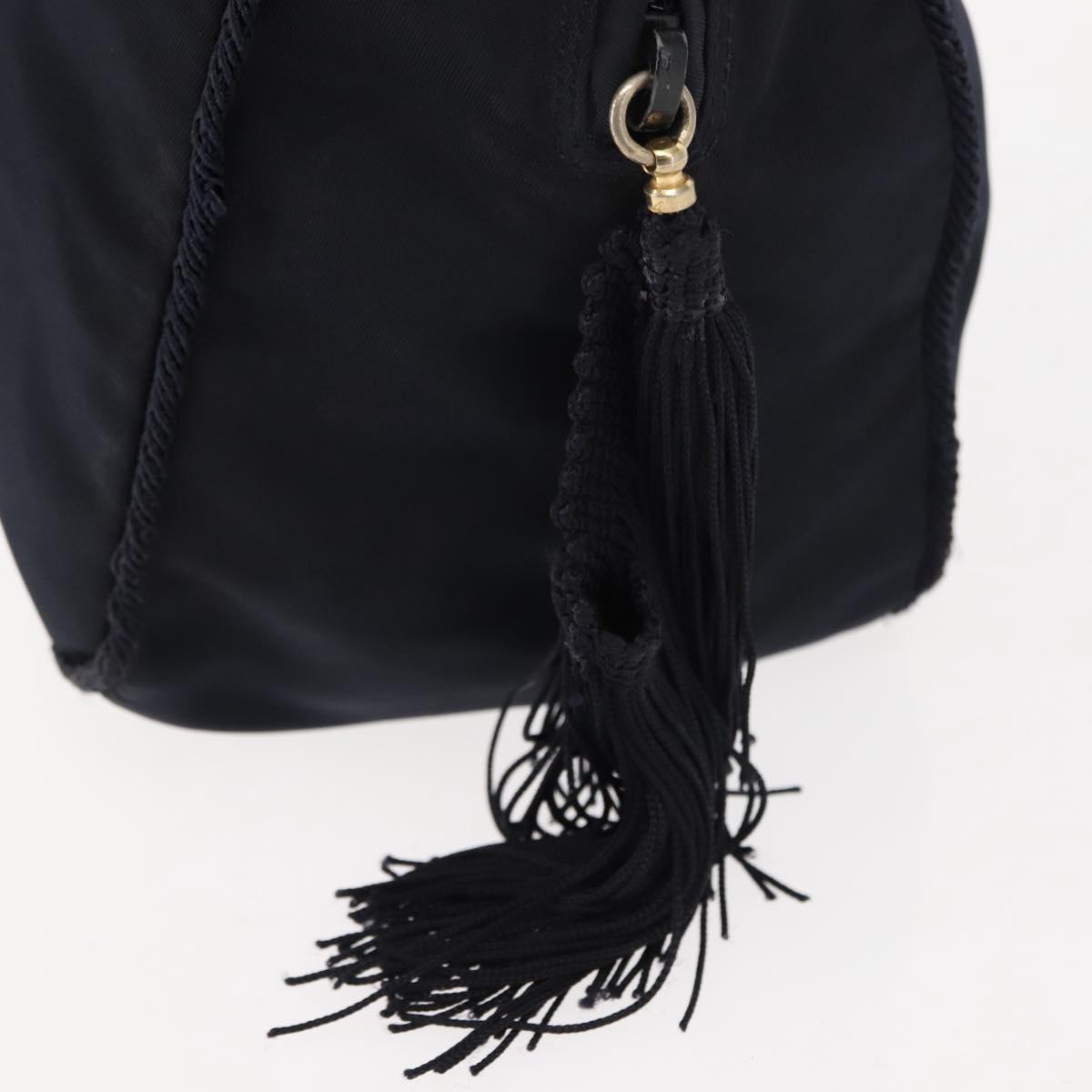 PRADA Beads Fringe Hand Bag Nylon Navy Gold Auth bs30157