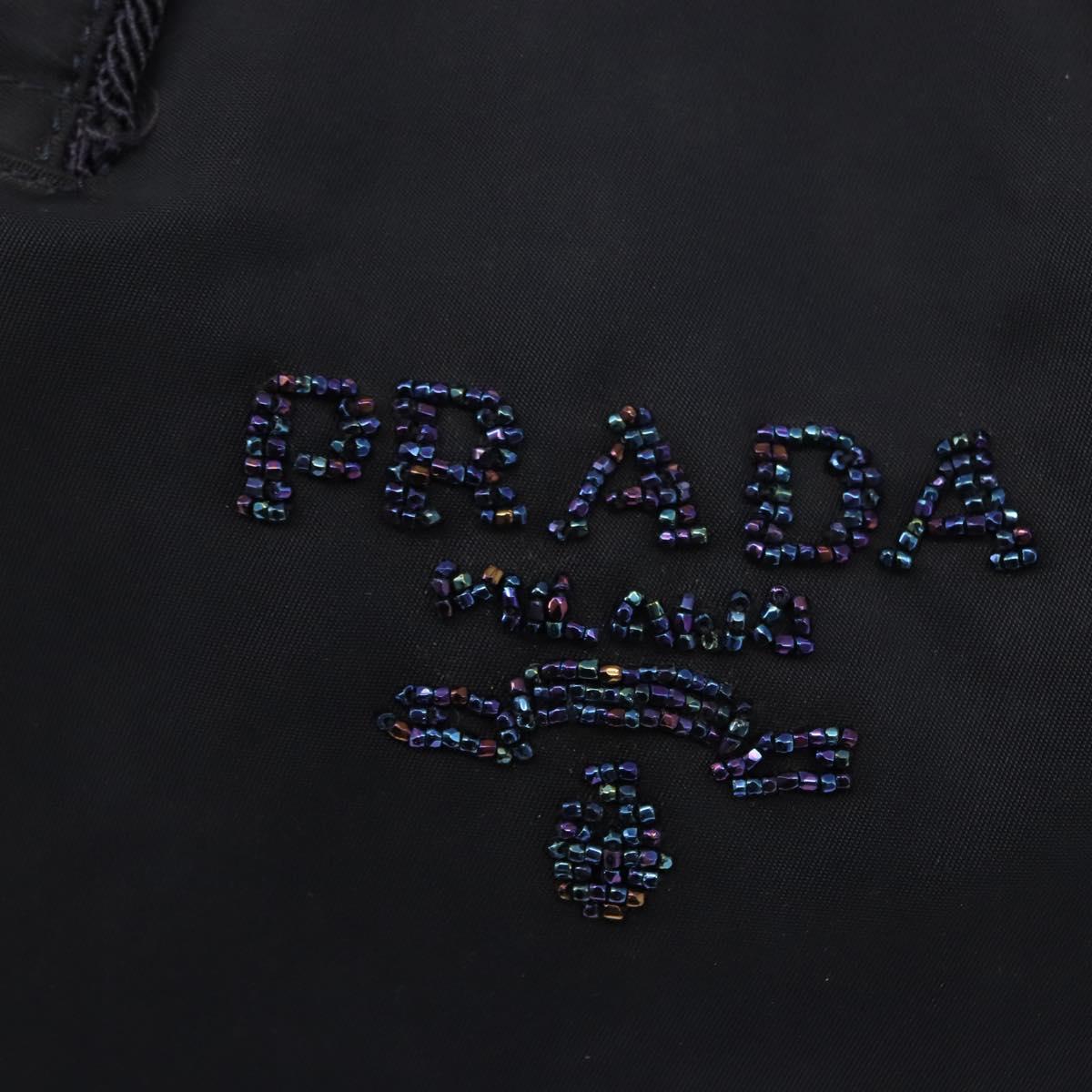 PRADA Beads Fringe Hand Bag Nylon Navy Gold Auth bs30157