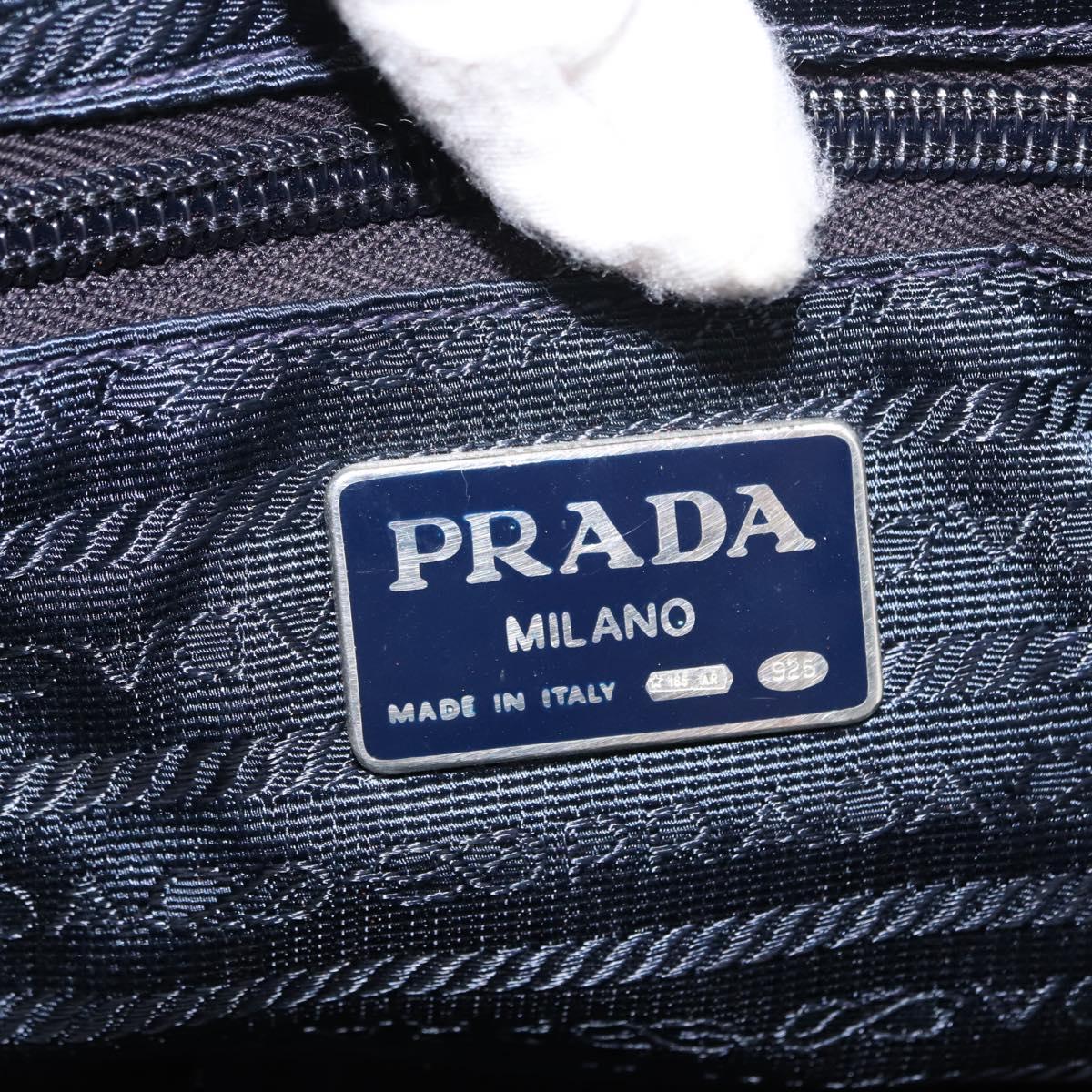 PRADA Beads Fringe Hand Bag Nylon Navy Gold Auth bs30157