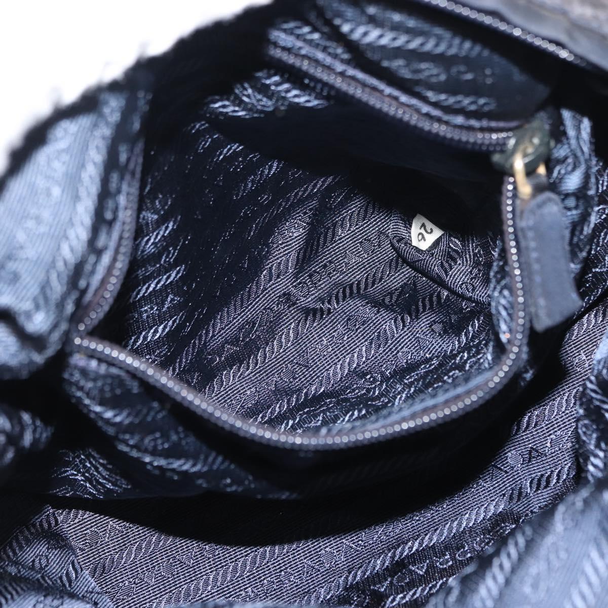 PRADA Beads Fringe Hand Bag Nylon Navy Gold Auth bs30157