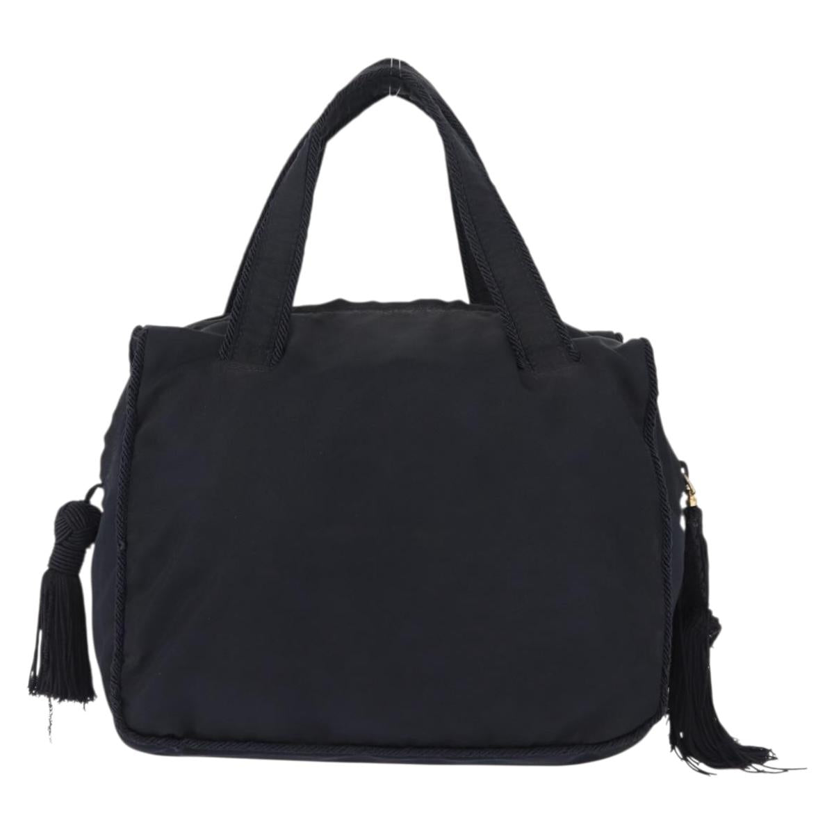 PRADA Beads Fringe Hand Bag Nylon Navy Gold Auth bs30157