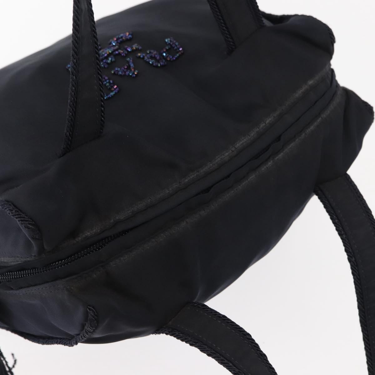 PRADA Beads Fringe Hand Bag Nylon Navy Gold Auth bs30157