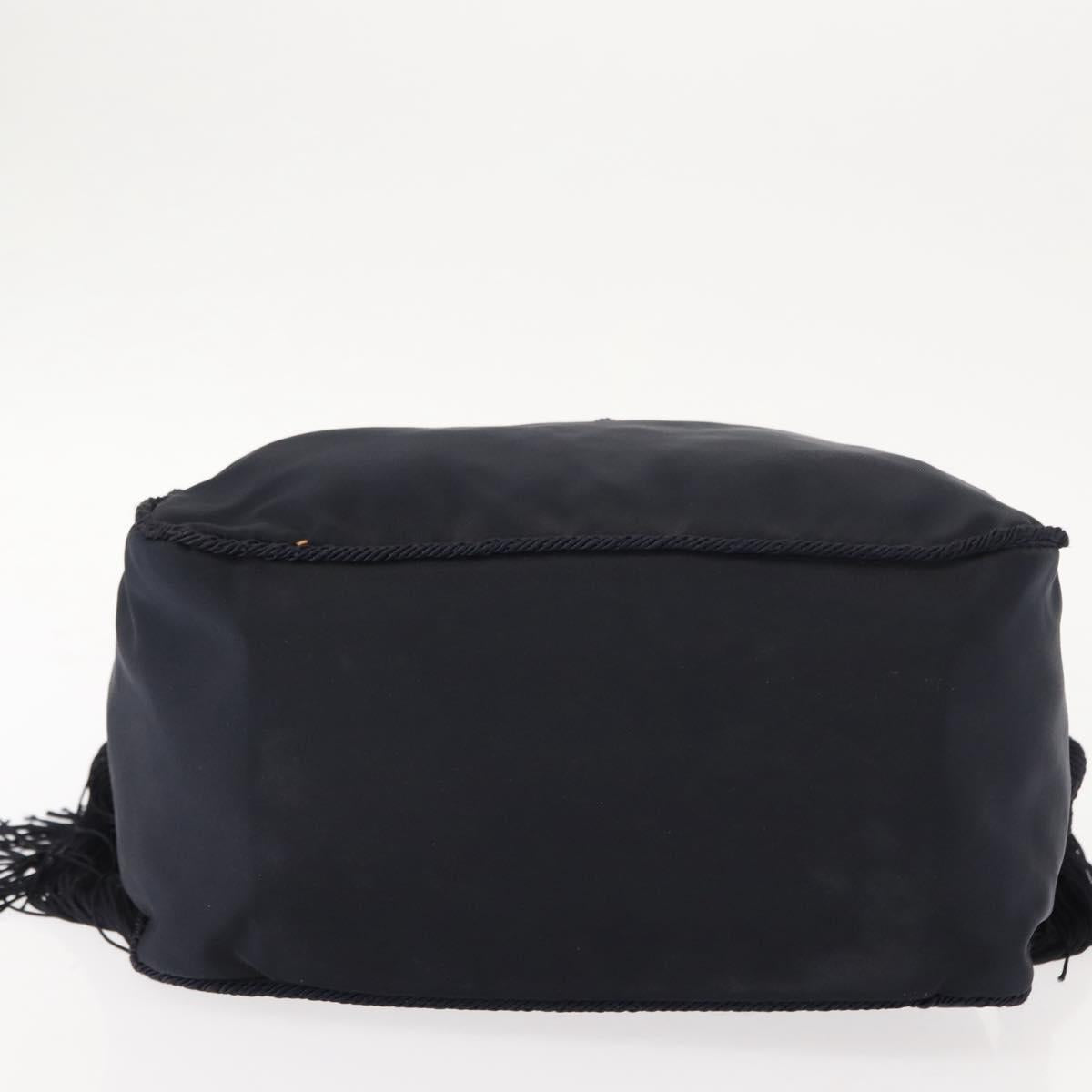PRADA Beads Fringe Hand Bag Nylon Navy Gold Auth bs30157
