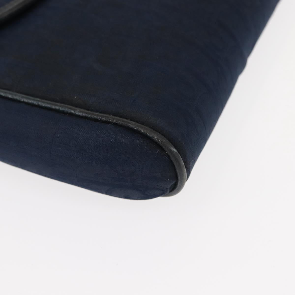 Christian Dior Trotter Canvas Shoulder Bag Navy Gold Auth bs30159