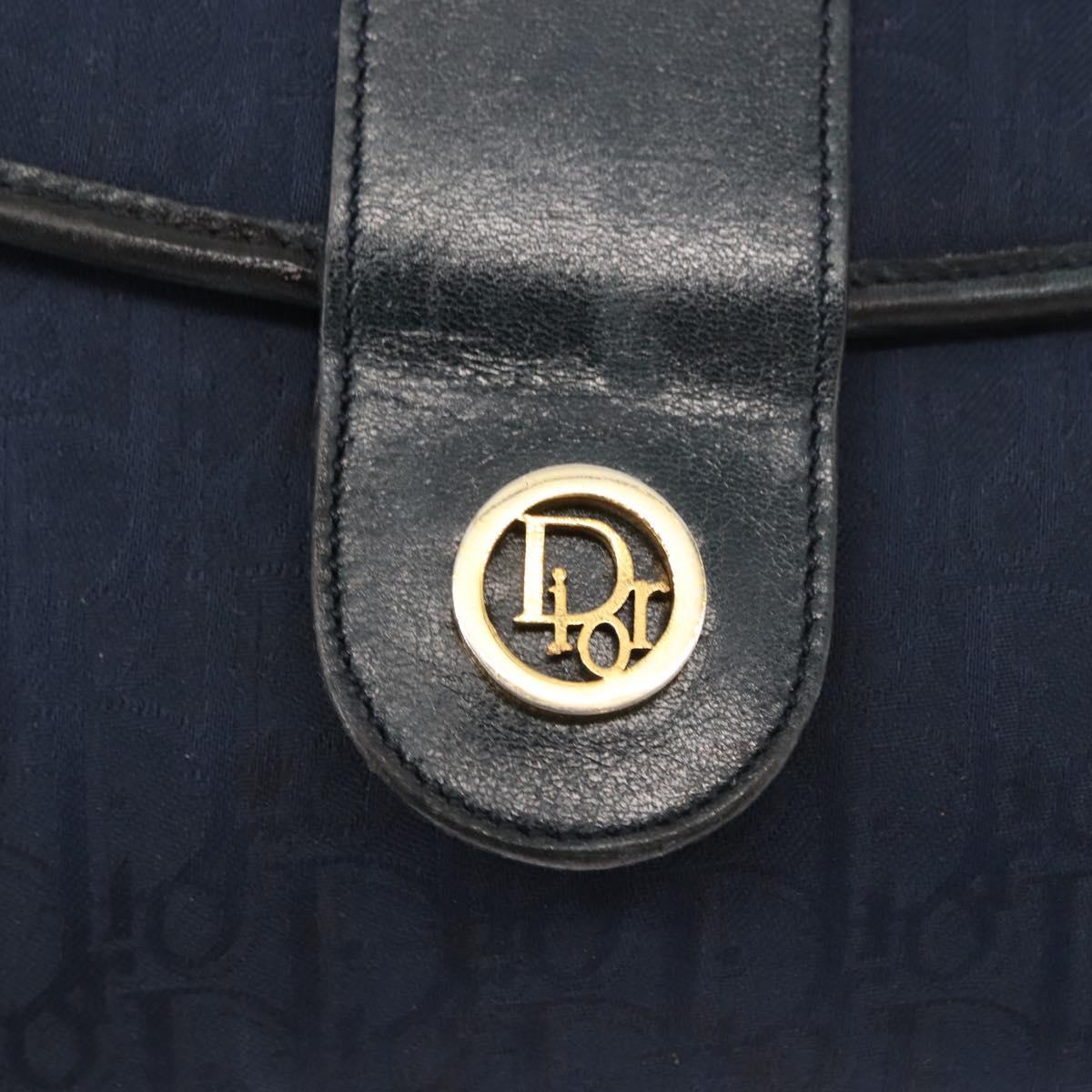 Christian Dior Trotter Canvas Shoulder Bag Navy Gold Auth bs30159