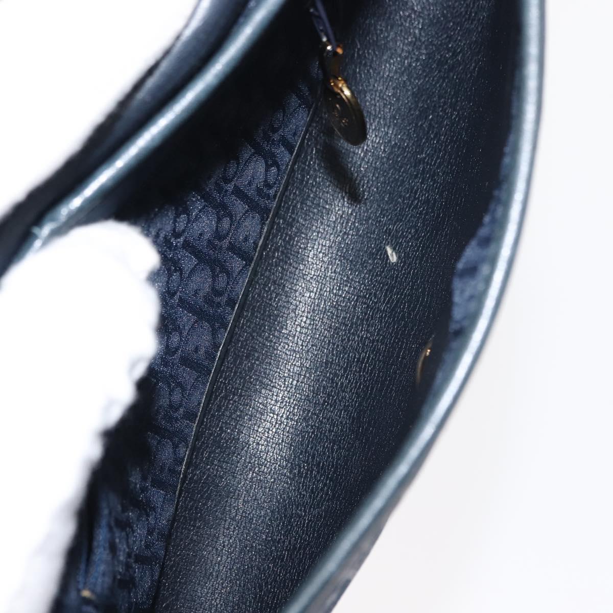 Christian Dior Trotter Canvas Shoulder Bag Navy Gold Auth bs30159