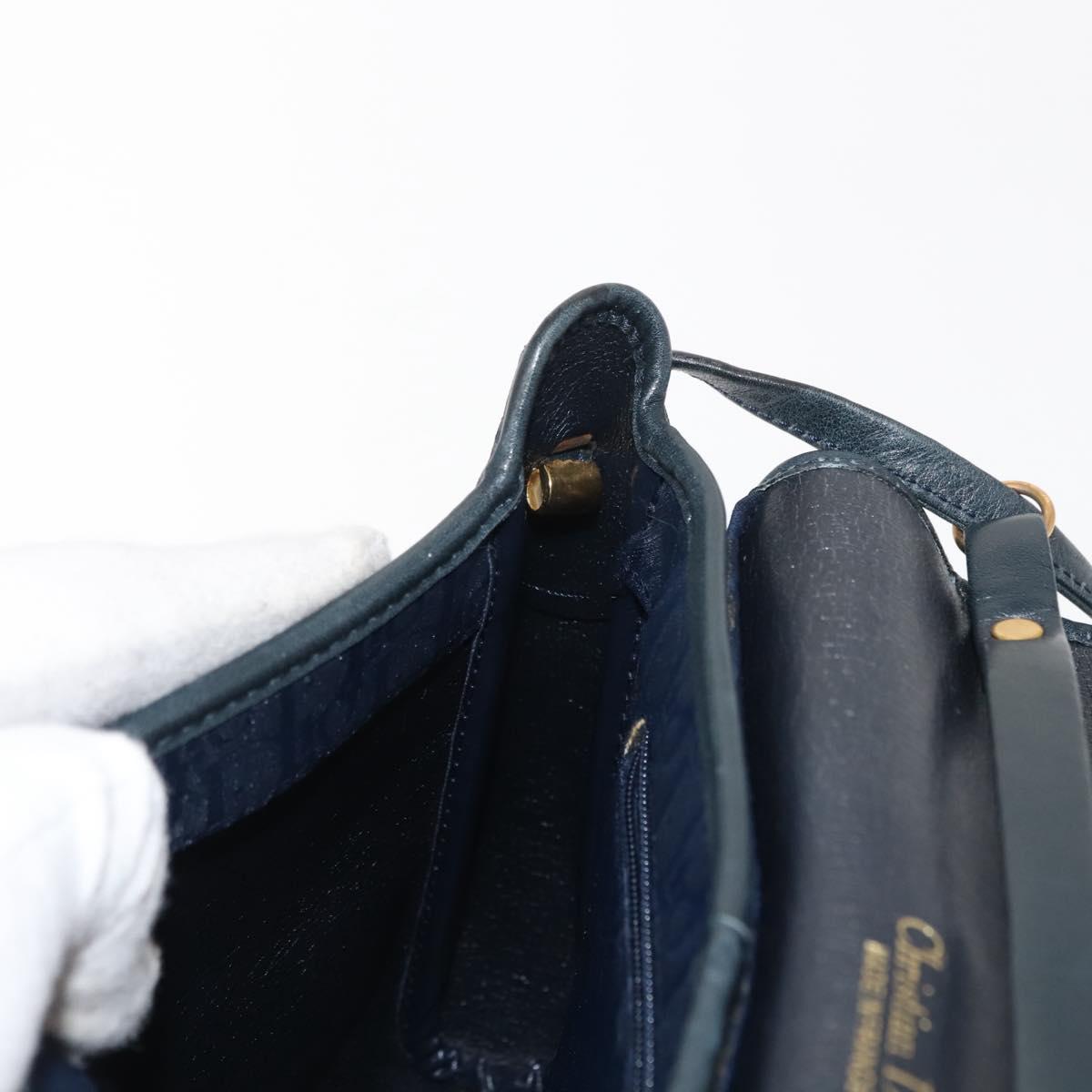 Christian Dior Trotter Canvas Shoulder Bag Navy Gold Auth bs30159