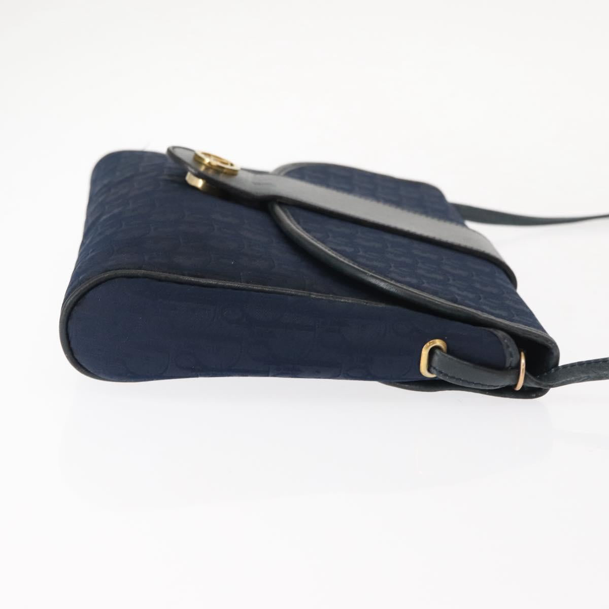 Christian Dior Trotter Canvas Shoulder Bag Navy Gold Auth bs30159