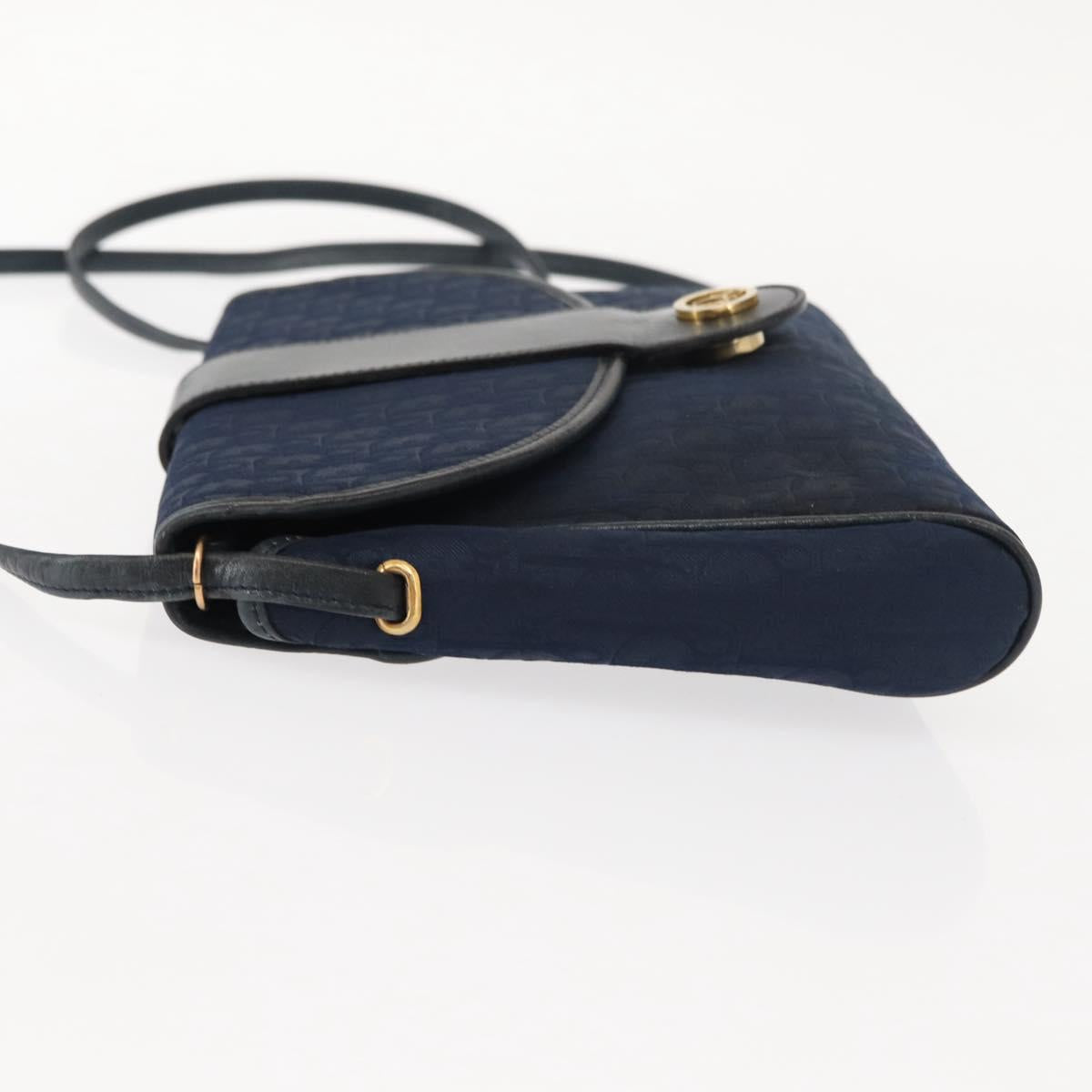 Christian Dior Trotter Canvas Shoulder Bag Navy Gold Auth bs30159