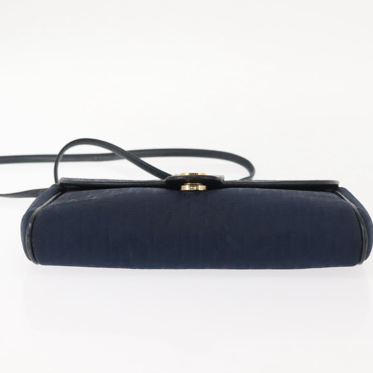 Christian Dior Trotter Canvas Shoulder Bag Navy Gold Auth bs30159