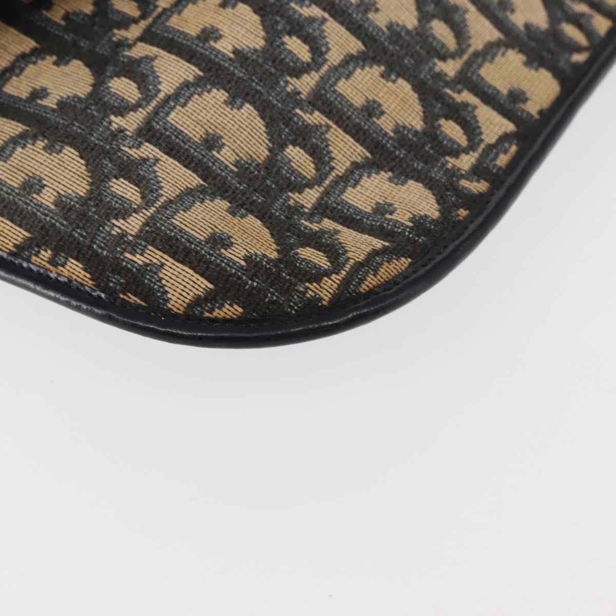 Christian Dior Trotter Canvas Clutch Bag Navy Gold Auth bs30160