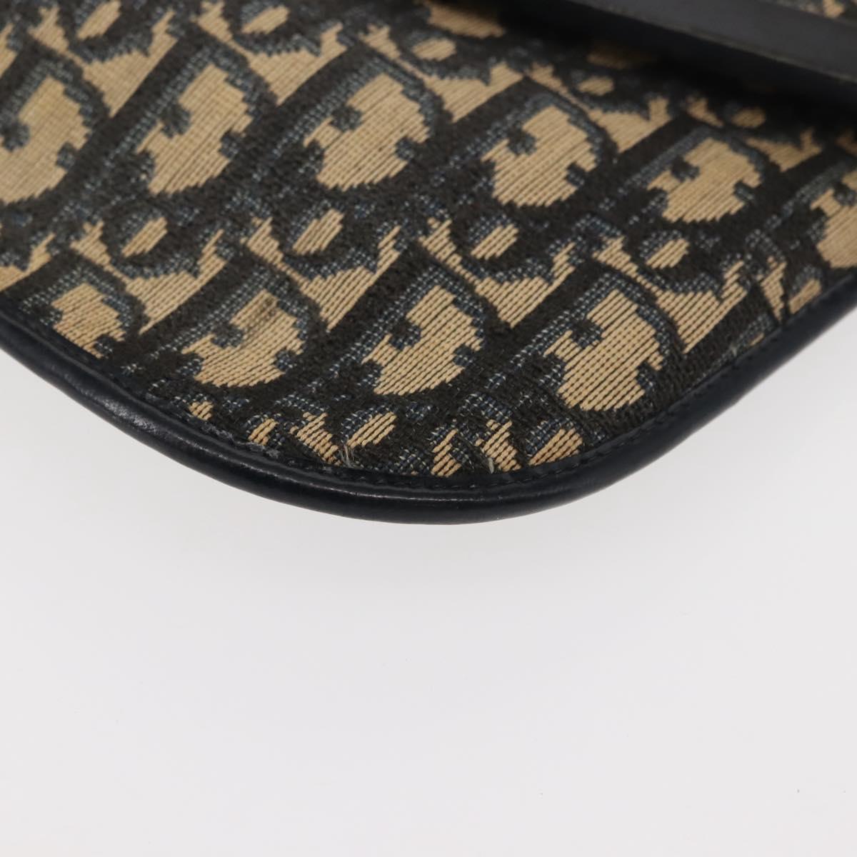 Christian Dior Trotter Canvas Clutch Bag Navy Gold Auth bs30160