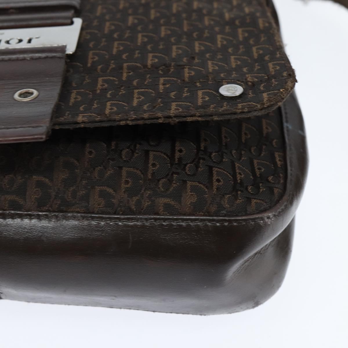 Christian Dior Trotter Canvas Shoulder Bag Brown Silver Auth bs30163