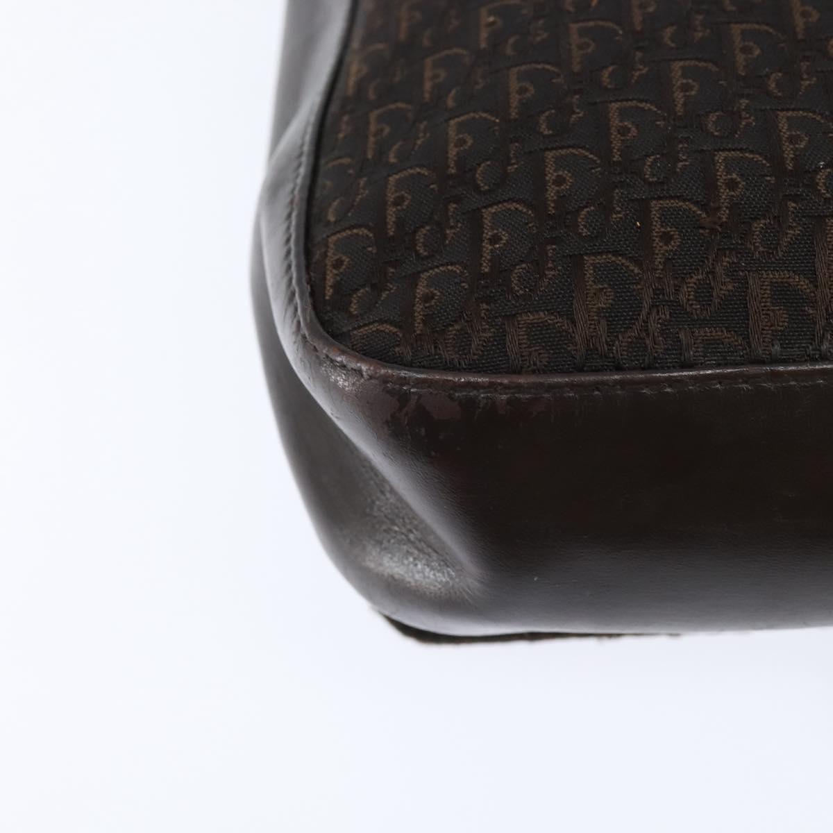 Christian Dior Trotter Canvas Shoulder Bag Brown Silver Auth bs30163
