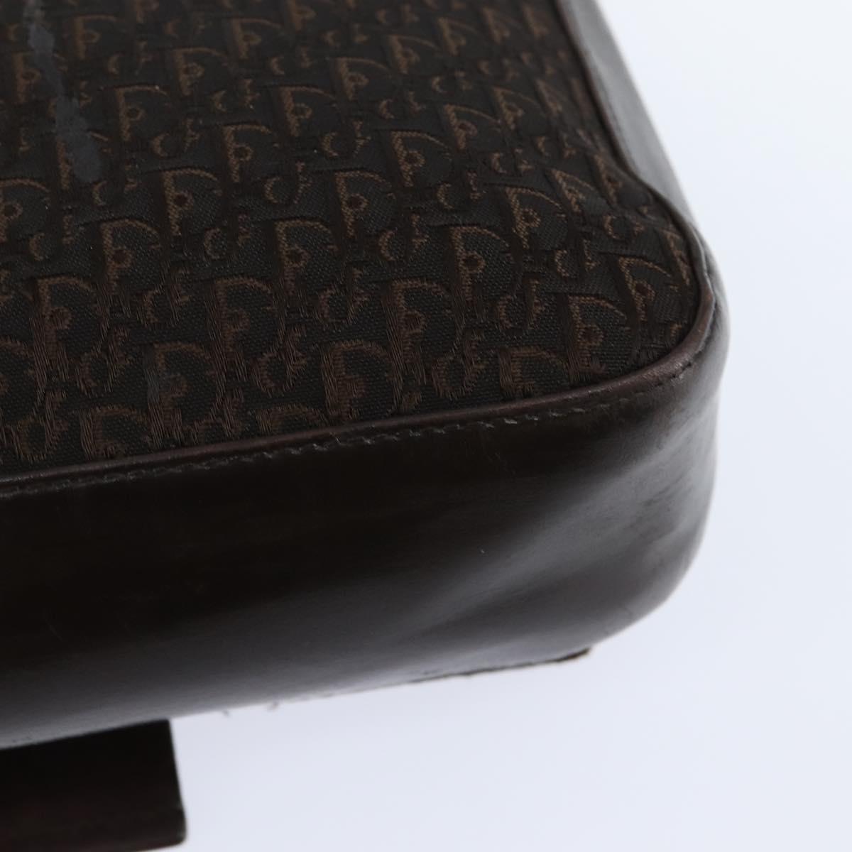 Christian Dior Trotter Canvas Shoulder Bag Brown Silver Auth bs30163