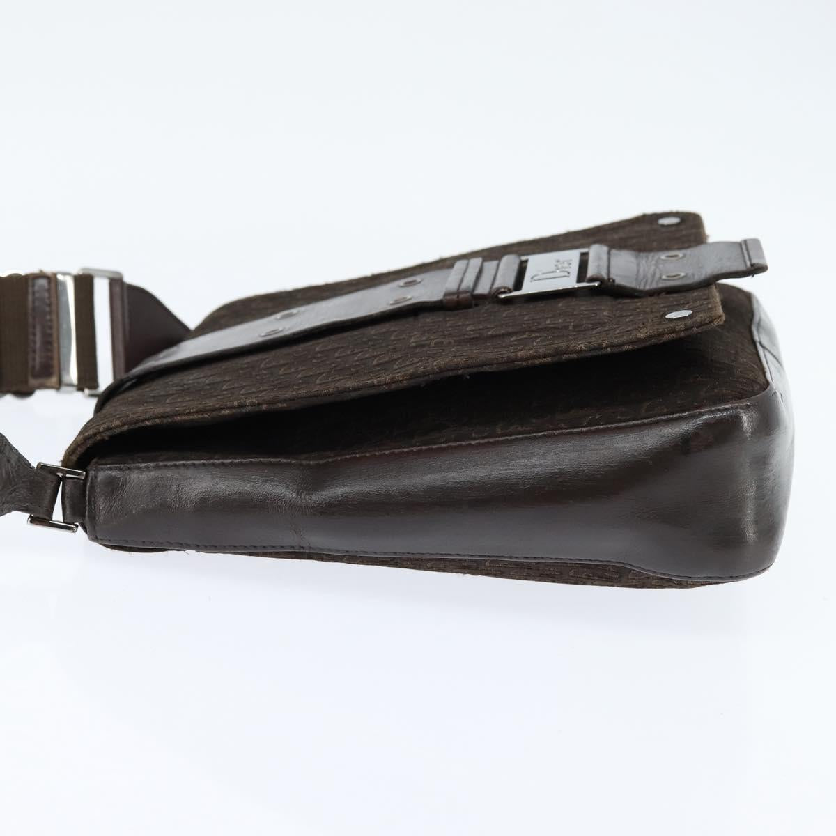 Christian Dior Trotter Canvas Shoulder Bag Brown Silver Auth bs30163