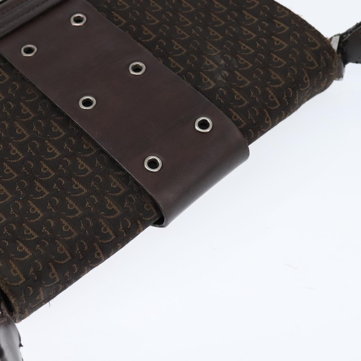 Christian Dior Trotter Canvas Shoulder Bag Brown Silver Auth bs30163