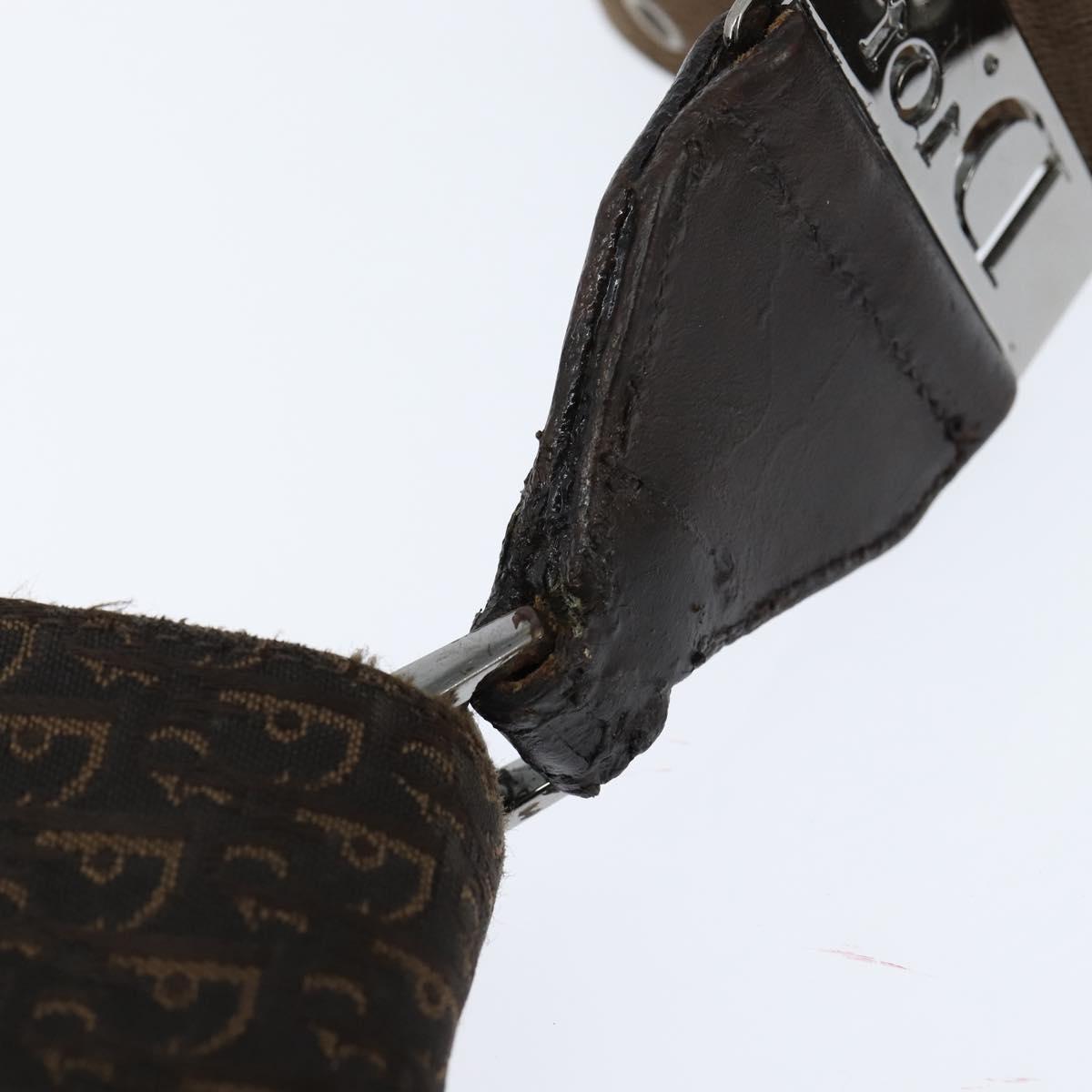 Christian Dior Trotter Canvas Shoulder Bag Brown Silver Auth bs30163