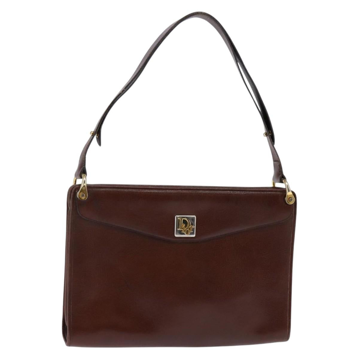 Christian Dior Shoulder Bag Leather Brown Gold Auth bs30166