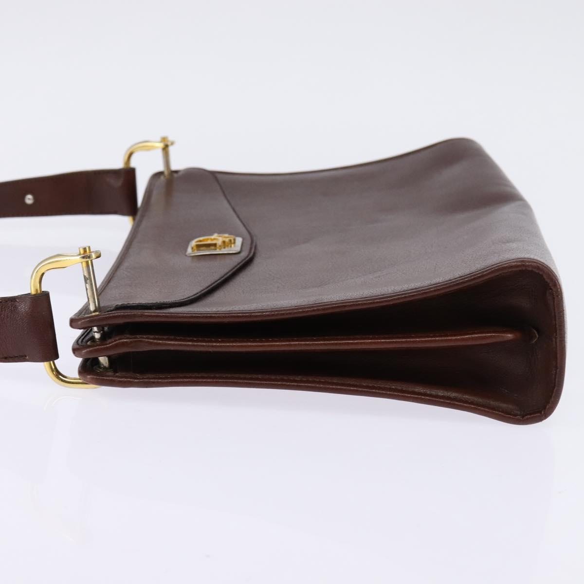 Christian Dior Shoulder Bag Leather Brown Gold Auth bs30166