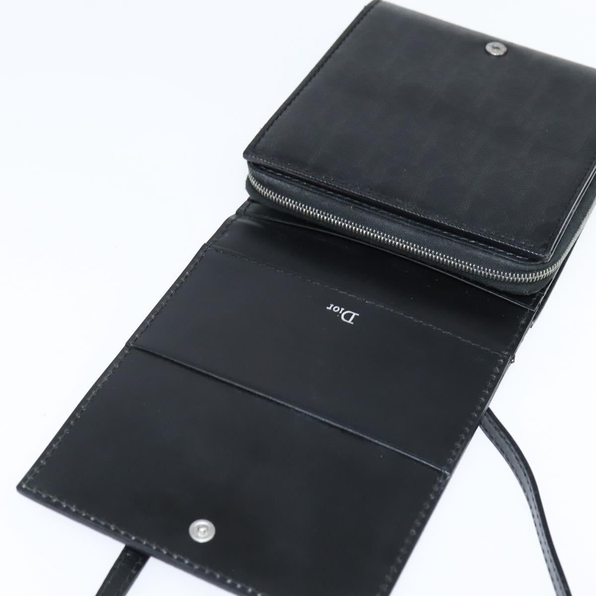 Christian Dior Trotter Canvas Wallet Shoulder Bag PVC Black Silver Auth bs30176