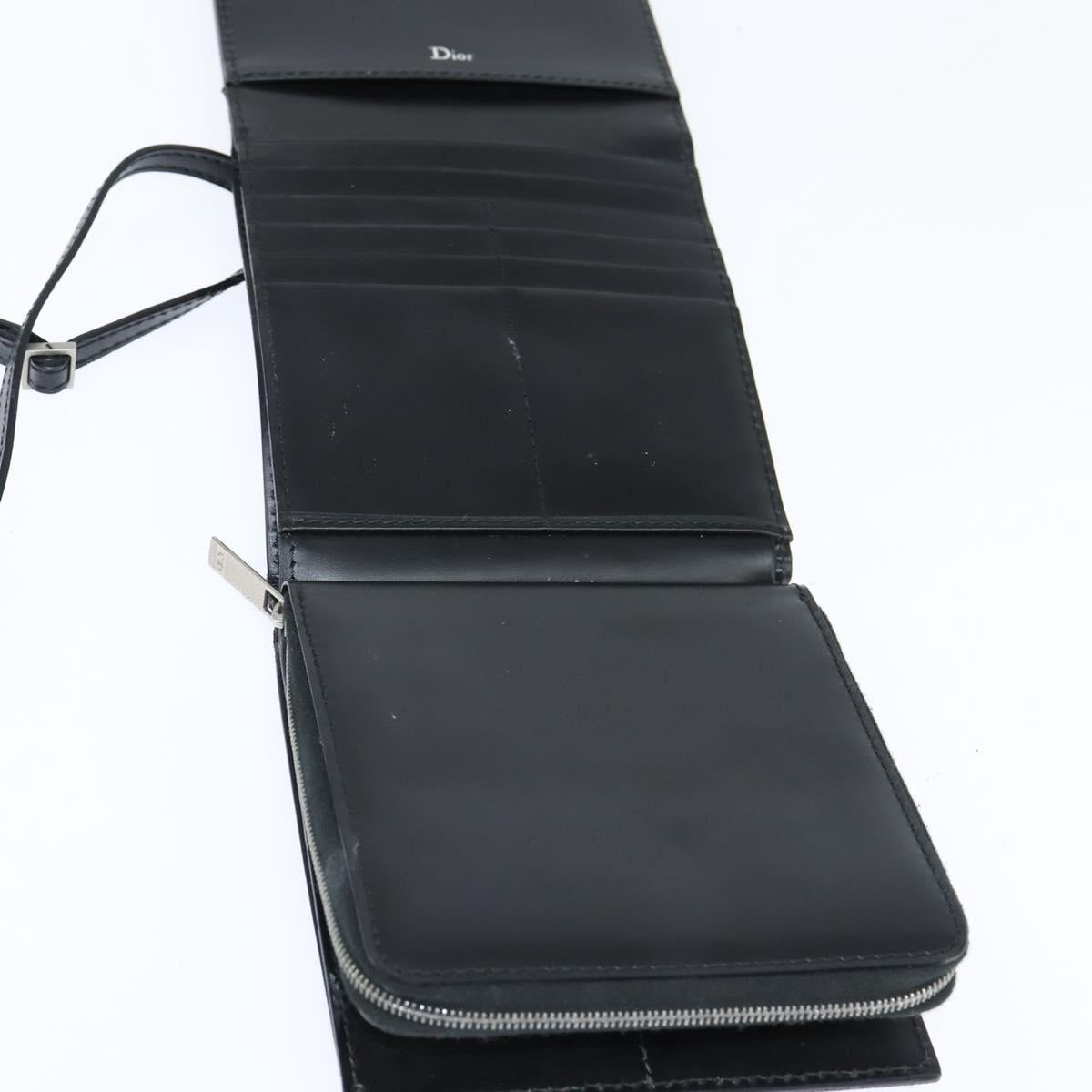 Christian Dior Trotter Canvas Wallet Shoulder Bag PVC Black Silver Auth bs30176