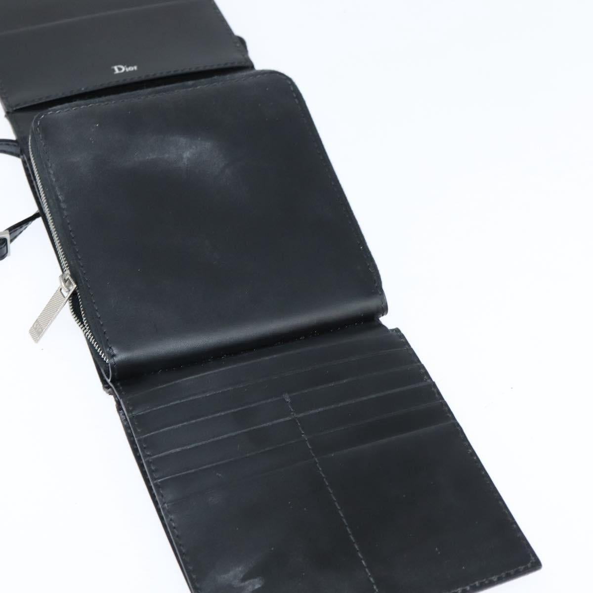 Christian Dior Trotter Canvas Wallet Shoulder Bag PVC Black Silver Auth bs30176