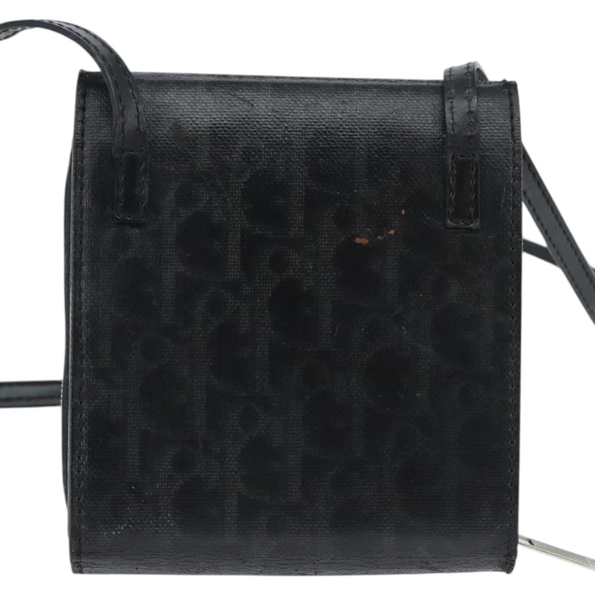 Christian Dior Trotter Canvas Wallet Shoulder Bag PVC Black Silver Auth bs30176