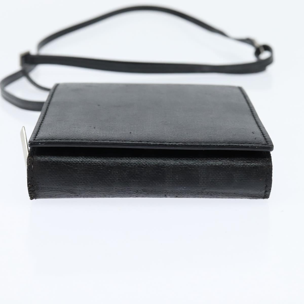 Christian Dior Trotter Canvas Wallet Shoulder Bag PVC Black Silver Auth bs30176