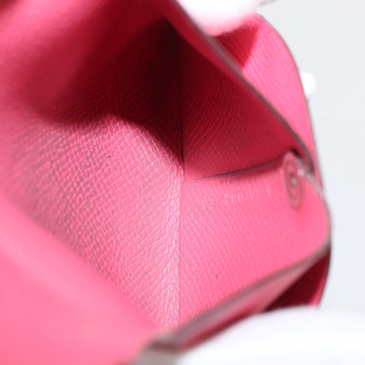 HERMES Bastia Coin Purse Leather Pink Silver Auth bs30177