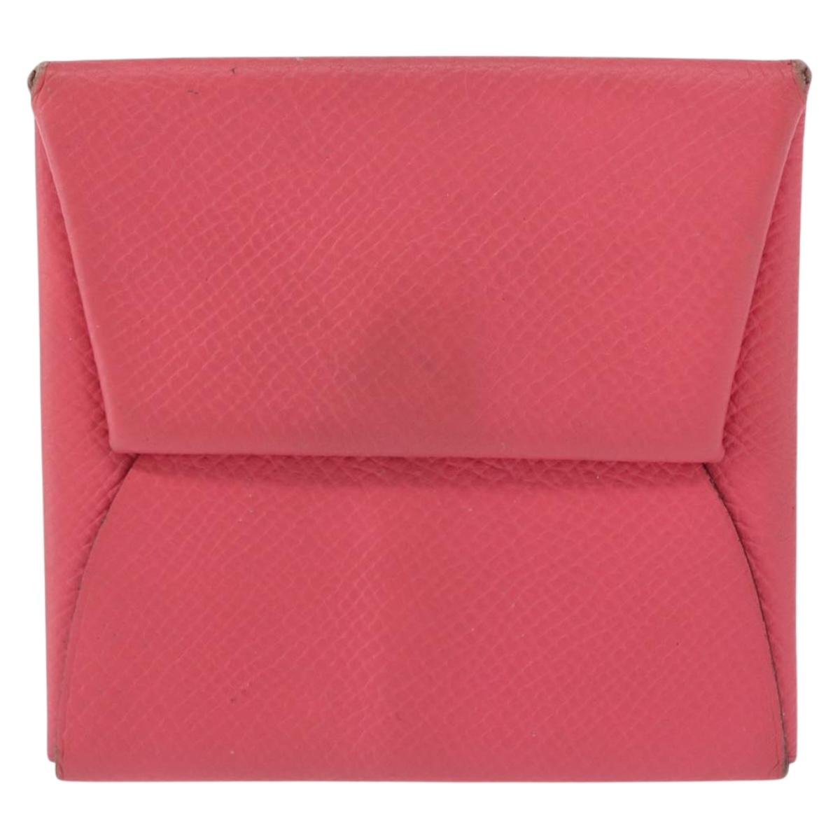 HERMES Bastia Coin Purse Leather Pink Silver Auth bs30177