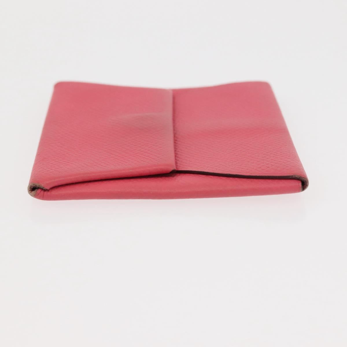 HERMES Bastia Coin Purse Leather Pink Silver Auth bs30177