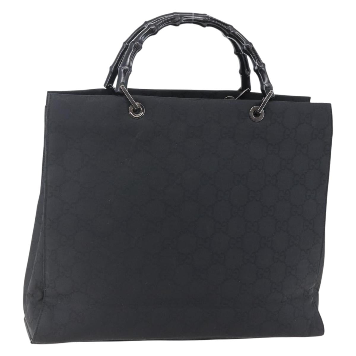 GUCCI GG Canvas Bamboo Hand Bag Nylon Black Silver 002 1015 Auth bs30178