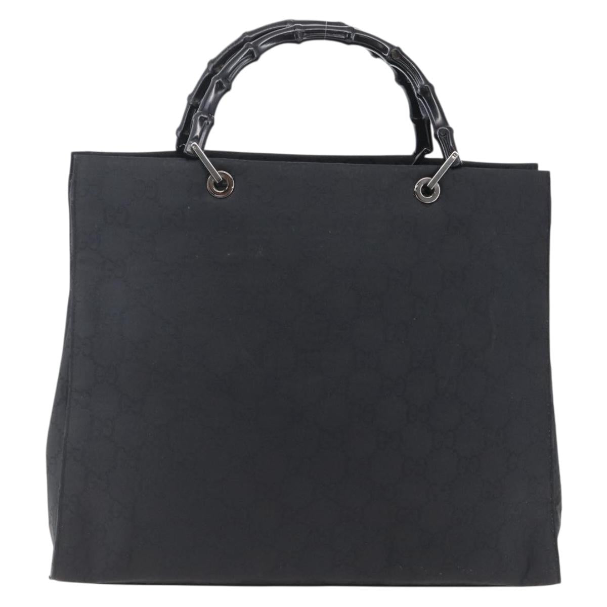 GUCCI GG Canvas Bamboo Hand Bag Nylon Black Silver 002 1015 Auth bs30178