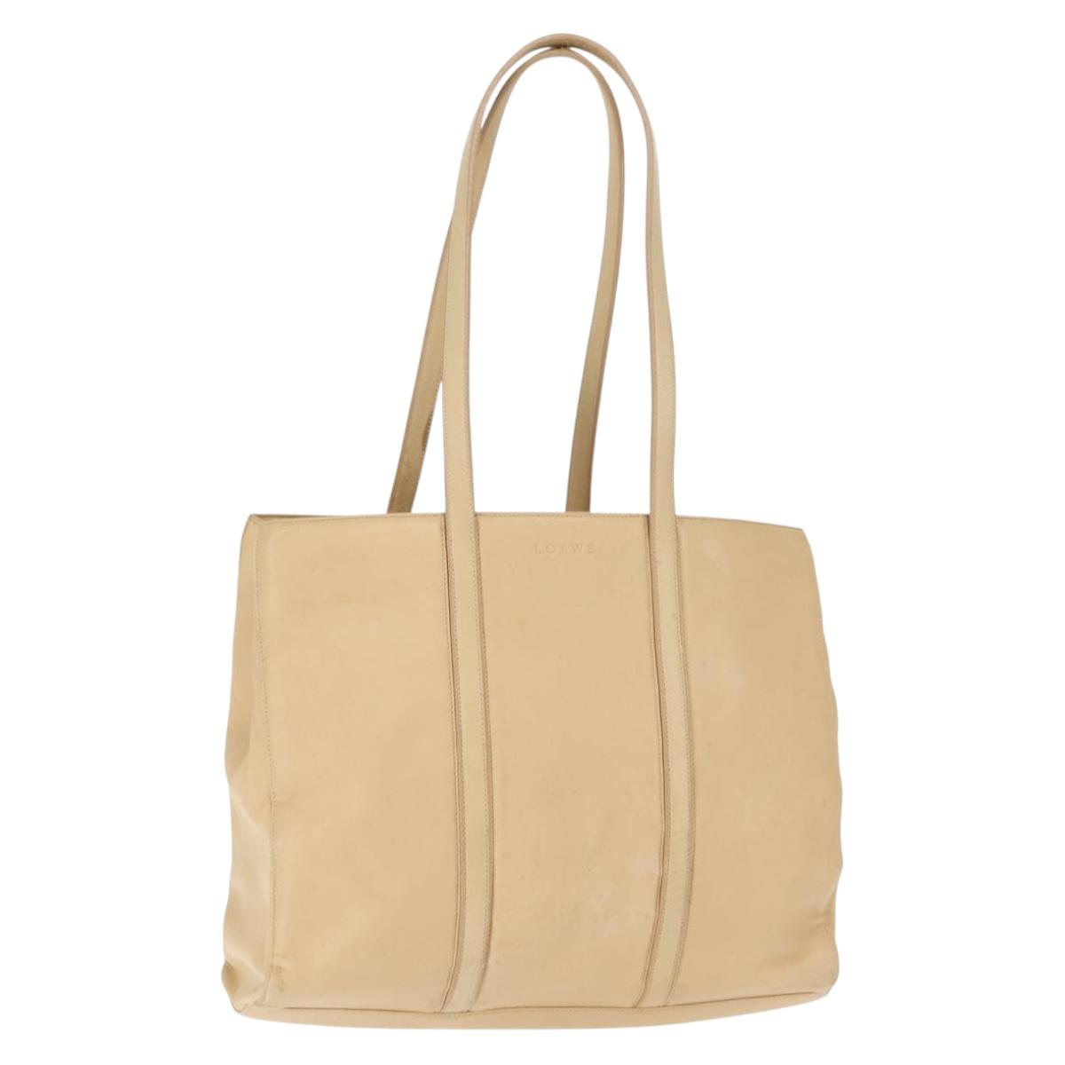 LOEWE Tote Bag Nappa leather Beige Gold Auth bs30179