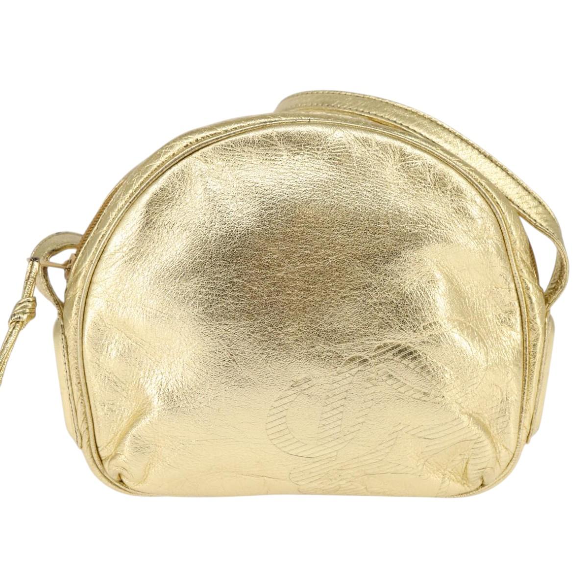 LOEWE Anagram Shoulder Bag Leather Gold Auth bs30180