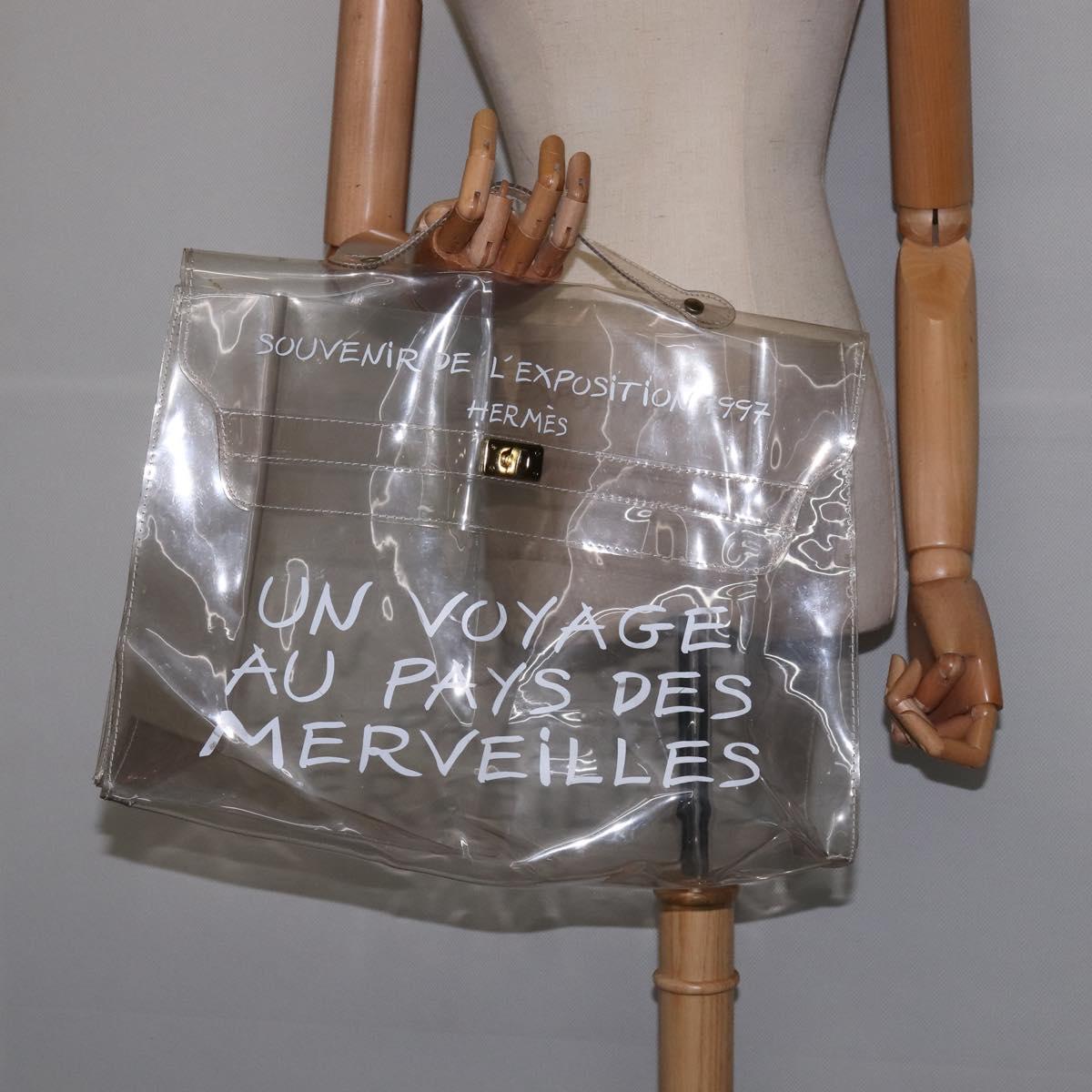 HERMES Vinyl Kelly Hand Bag Vinyl Clear Auth bs30181