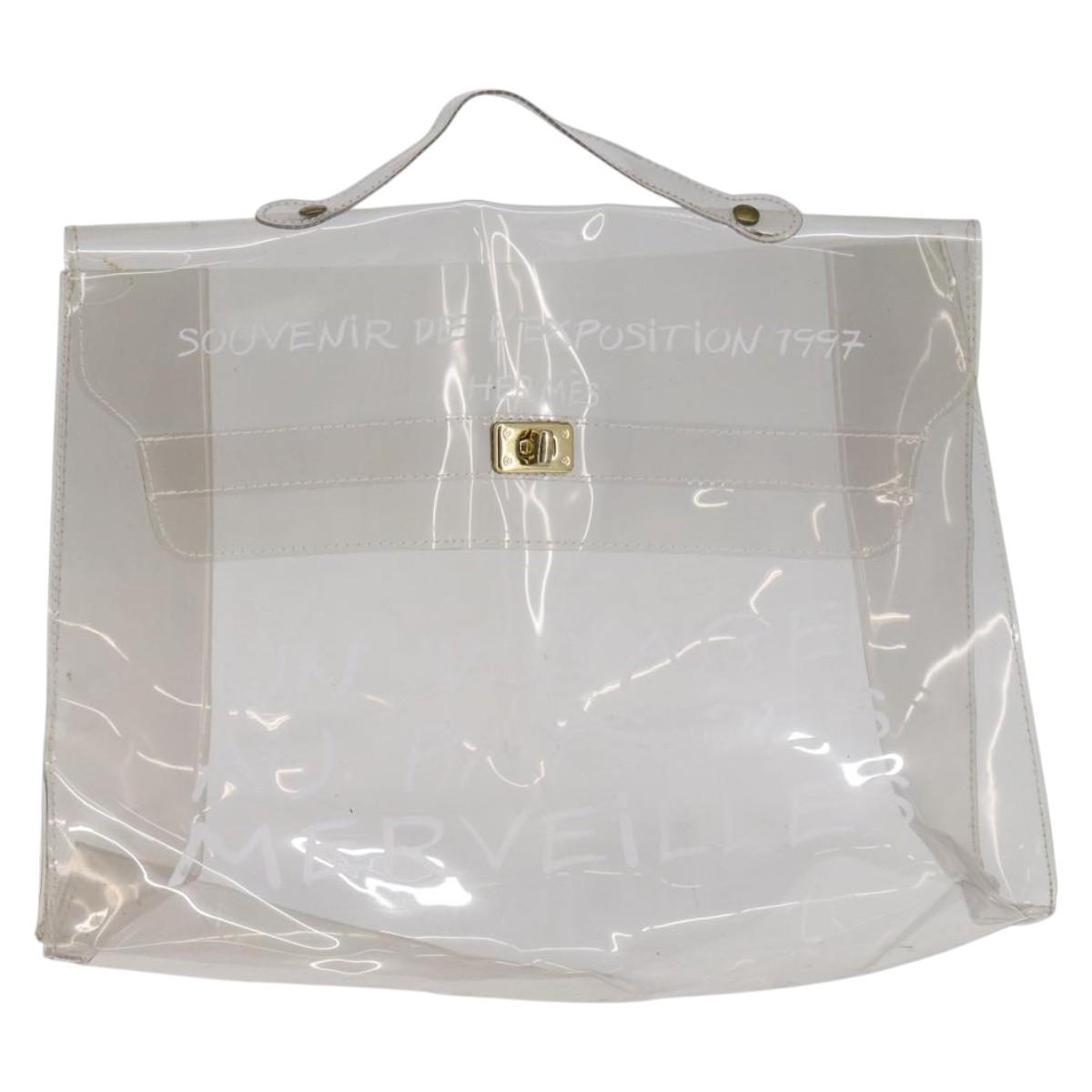 HERMES Vinyl Kelly Hand Bag Vinyl Clear Auth bs30181
