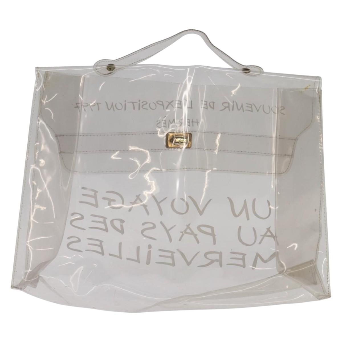 HERMES Vinyl Kelly Hand Bag Vinyl Clear Auth bs30181