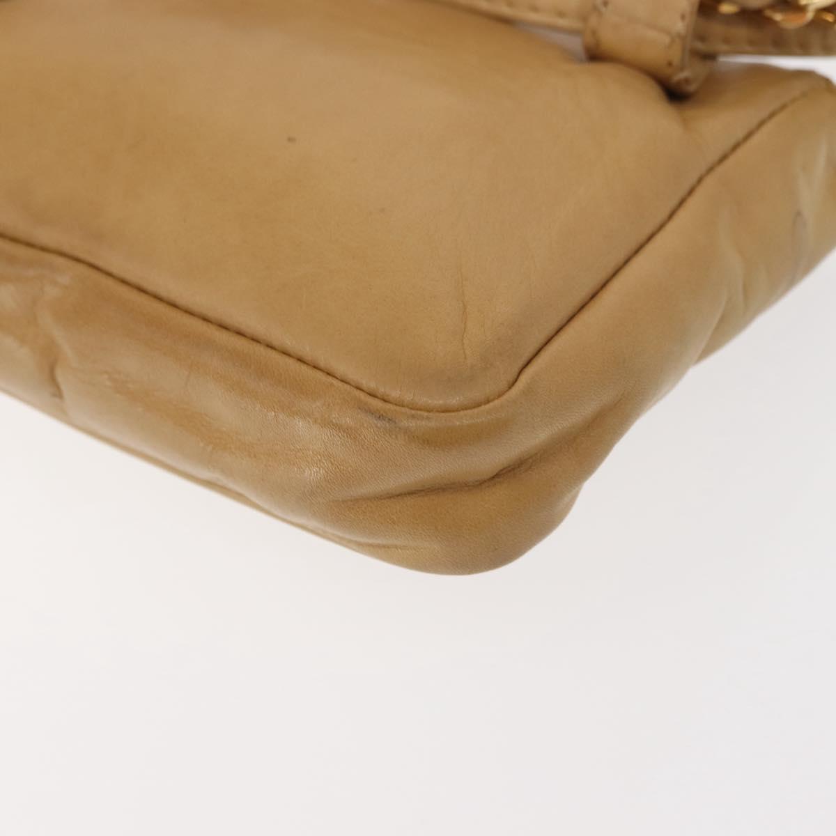 CHANEL Waist Pouch Lamb Skin Beige Gold CC Auth bs30183
