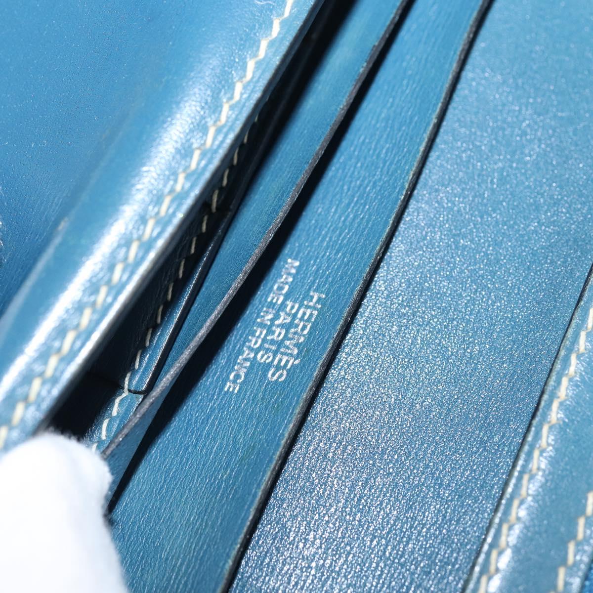 HERMES Bean Wallet Leather Blue Silver Auth bs30184