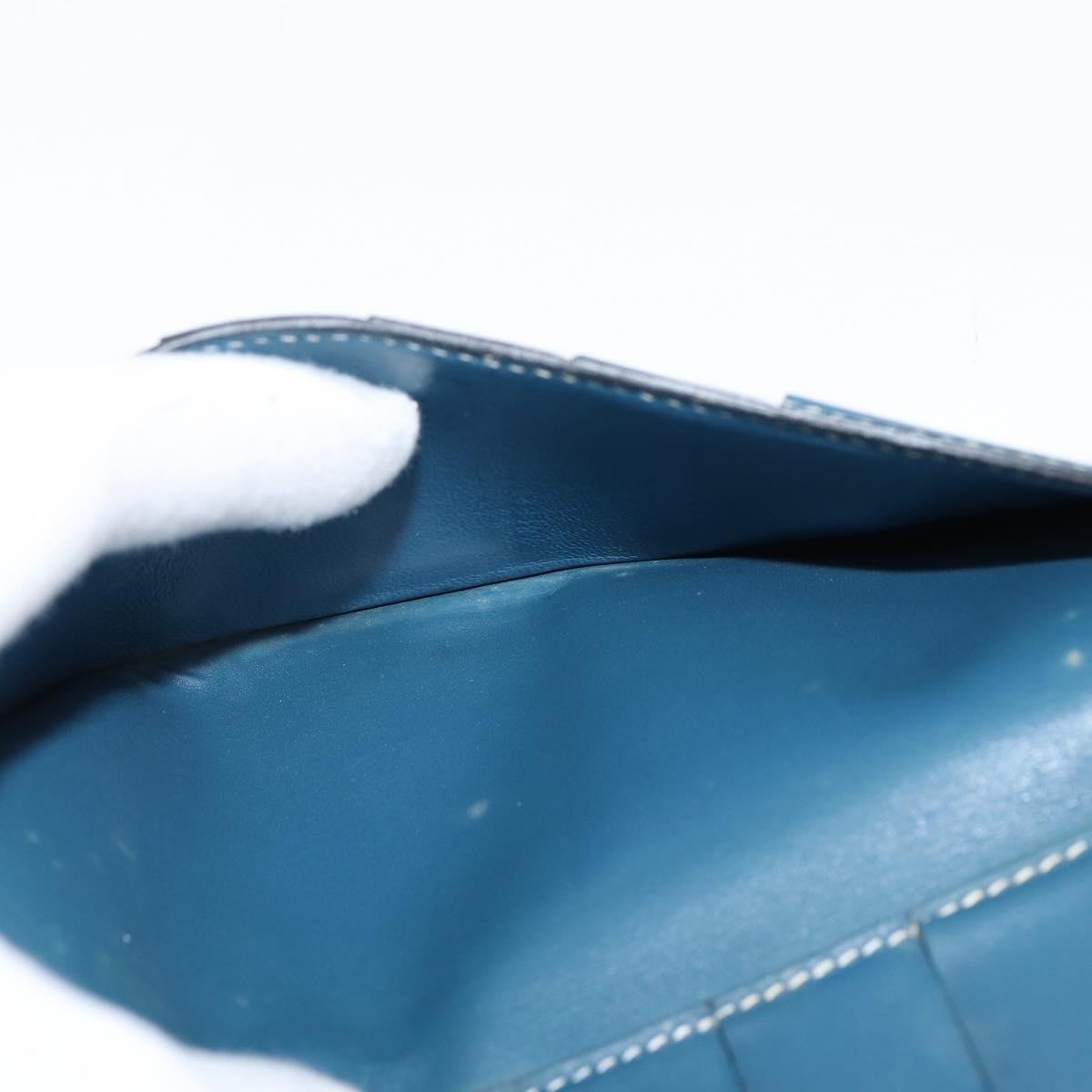 HERMES Bean Wallet Leather Blue Silver Auth bs30184