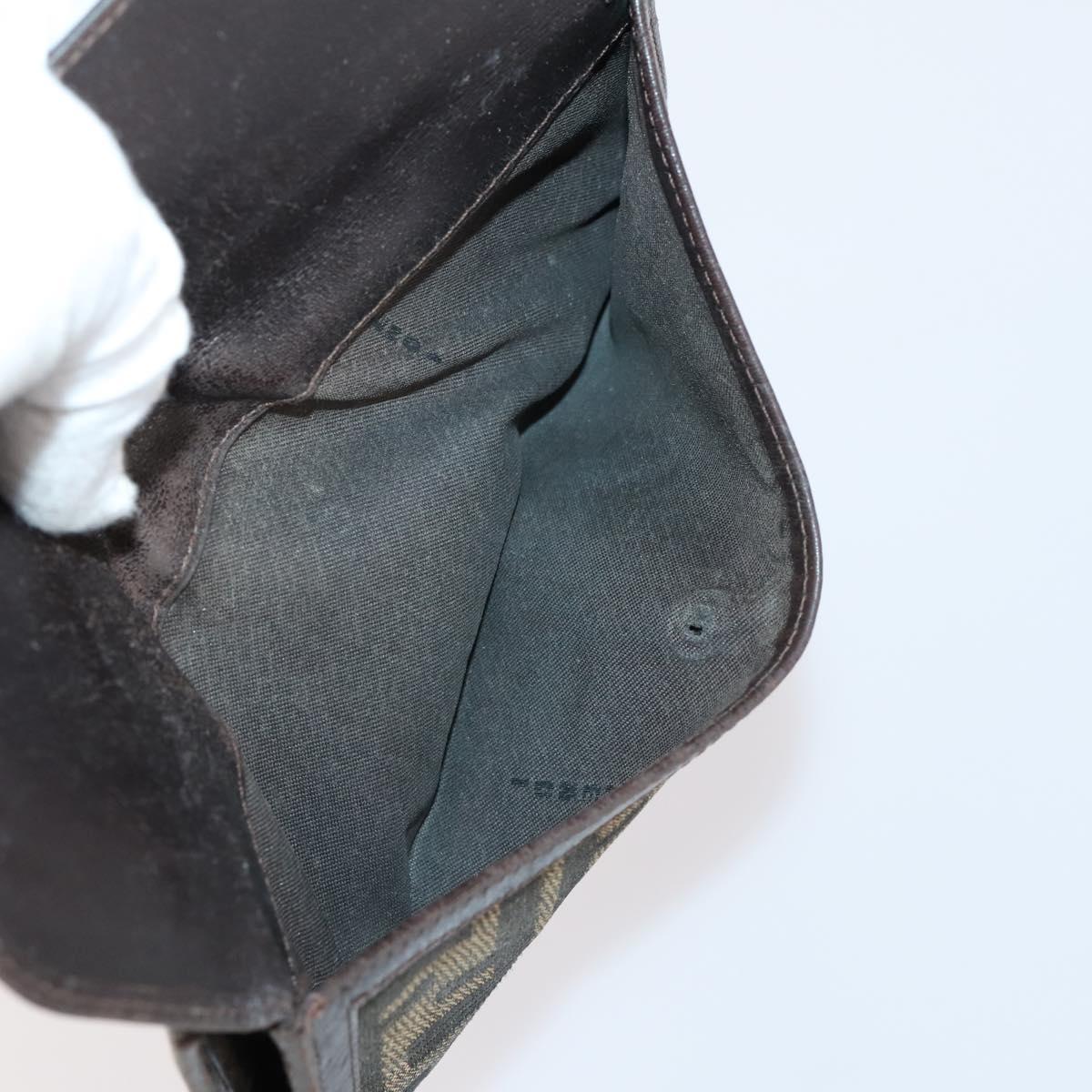 FENDI Zucca Canvas Wallet Leather 7Set Black Brown Auth bs30186