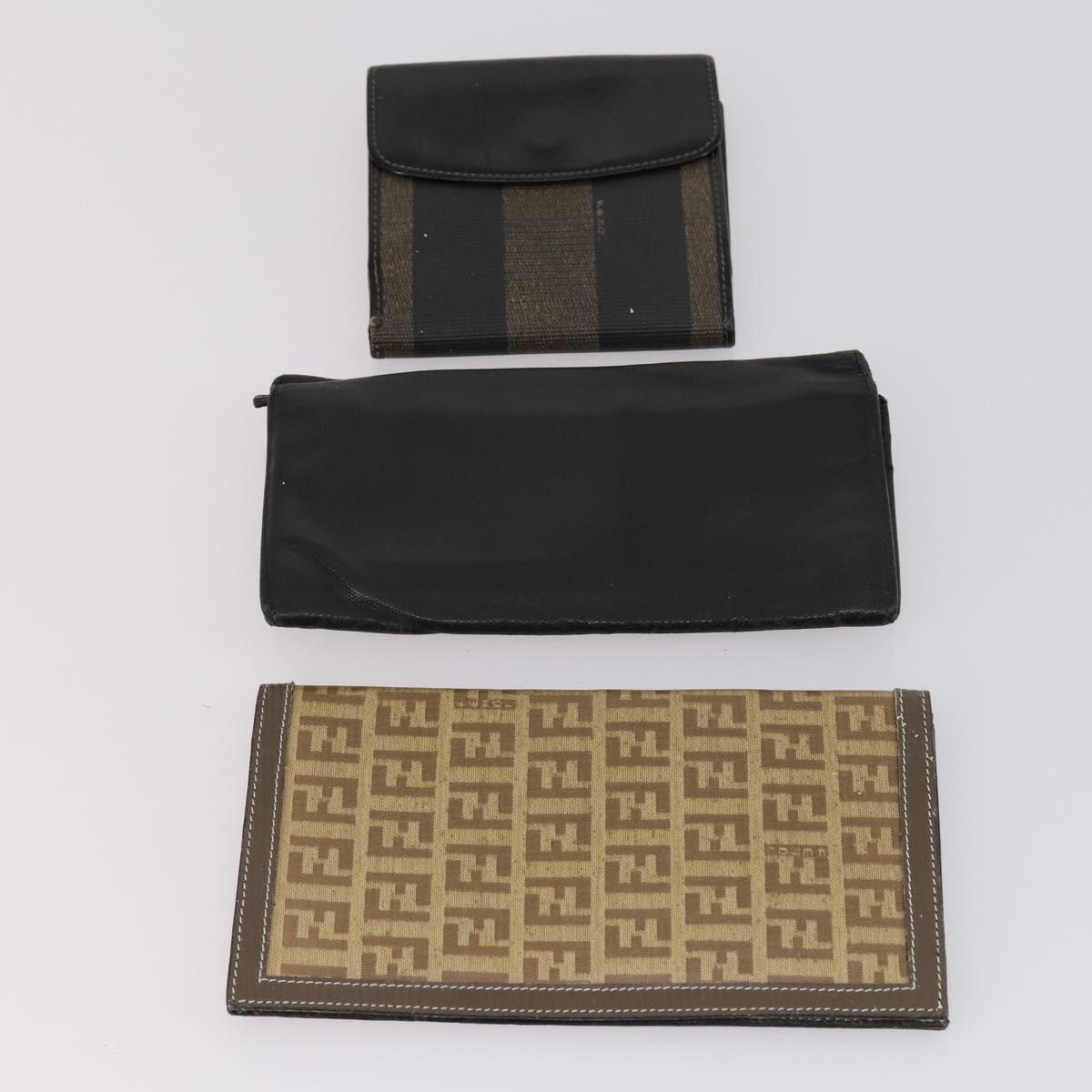 FENDI Zucca Canvas Wallet Leather 7Set Black Brown Auth bs30186